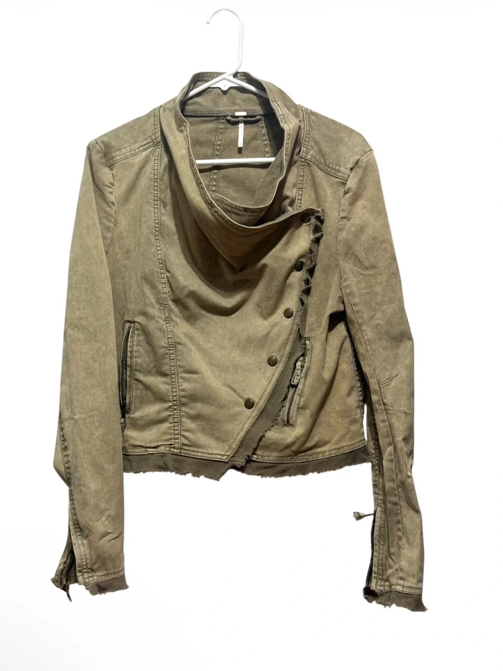 Free People collapsing twill asymmetrical moto jacket